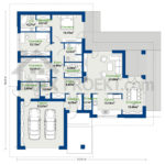 План первого этажа одноэтажного дома с гаражом для двух авто Лео