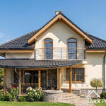 Emma4-v4 – Проекти будинків Проект мансардного котеджу з підвалом і критою терасою "Емма 4"